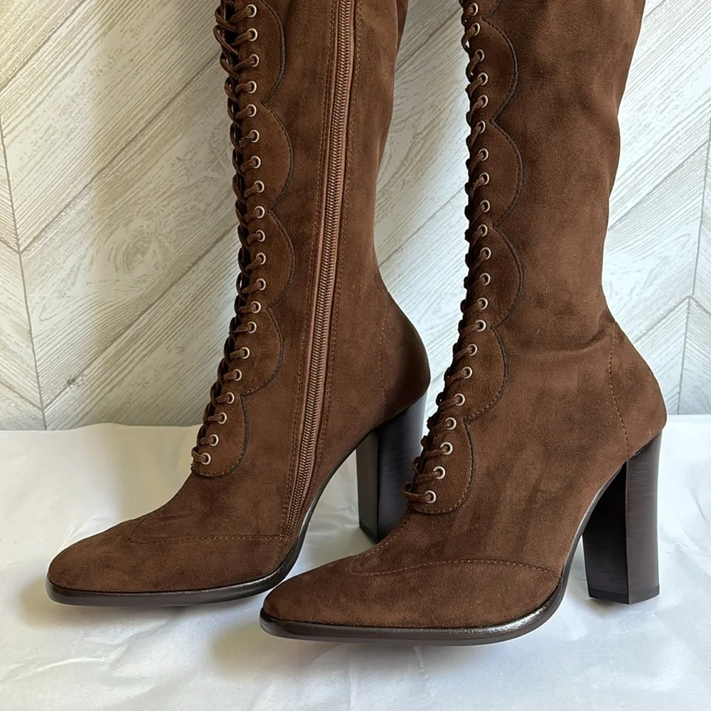 NEW Jeffrey Campbell Olianna over the knee lace up boots brown 6.5
